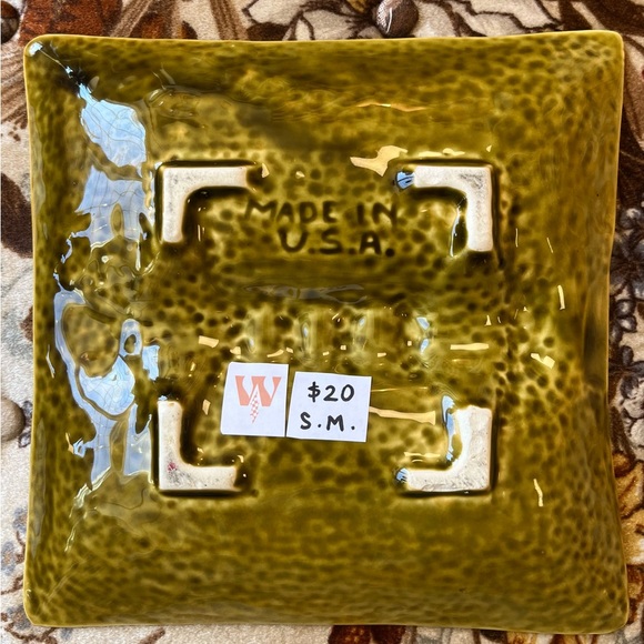 ☾ 8” x 8” 1960’s ashtray ~ avocado green. 🥑✨ - Picture 5 of 9